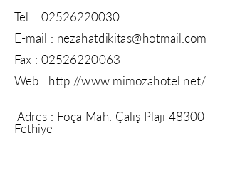 Mimoza Hotel Fethiye iletiim bilgileri